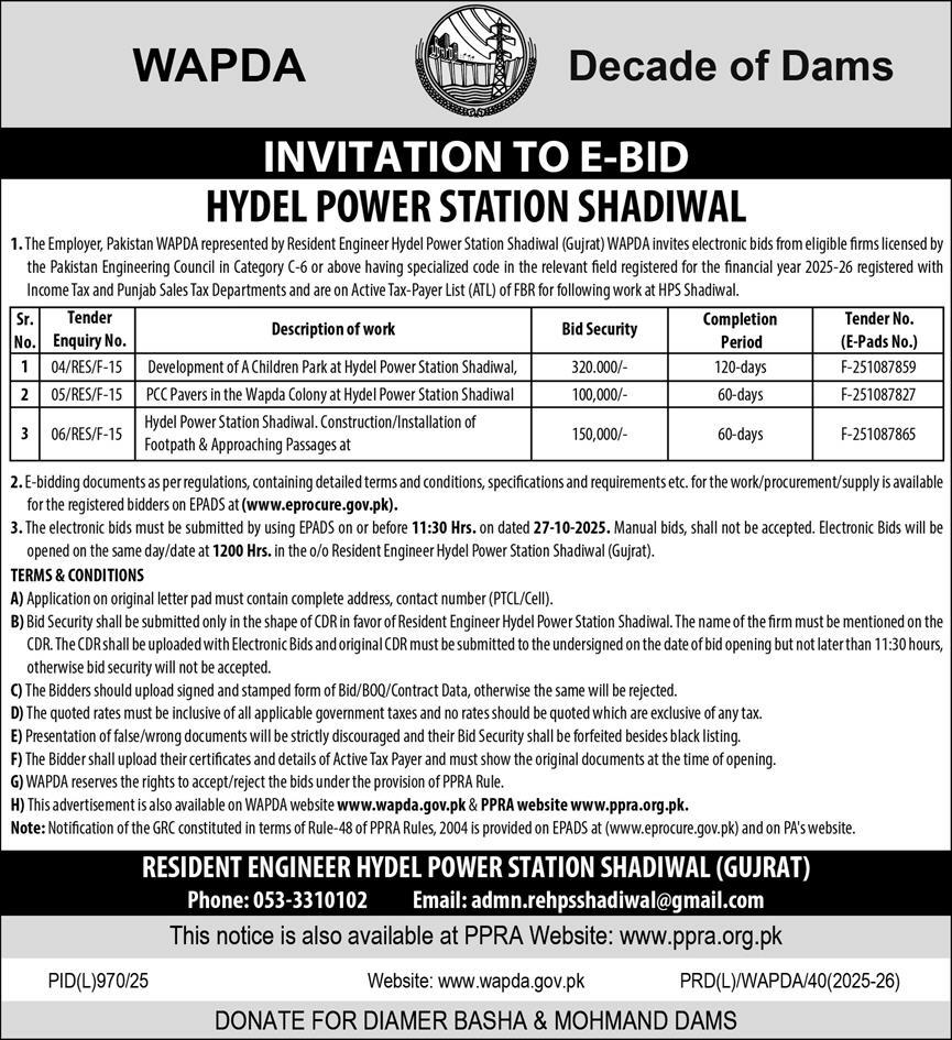 WAPDA Tender Notice
